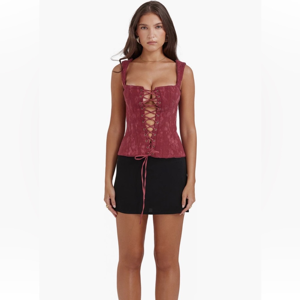 Burgundy Lace-Up Corset House of CB